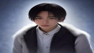 现代电影院内观众观看科幻奇幻电影，银幕上呈现人兽杂交题材的影视画面，暖黄灯光与蓝色银幕形成对比